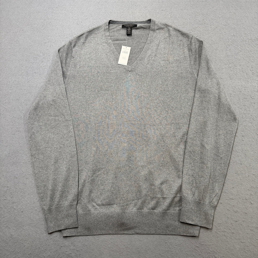 NEW Banana Republic Sweater Men's XL Tall Gray V-Neck Silk Cashmere Luxury Blend